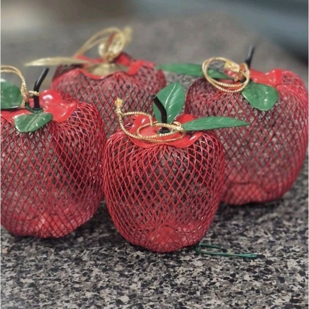 Set Of (4) Vintage Apple Ornament Potpourri Holder Teacher Gift Christmas Tree - Picture 1 of 11